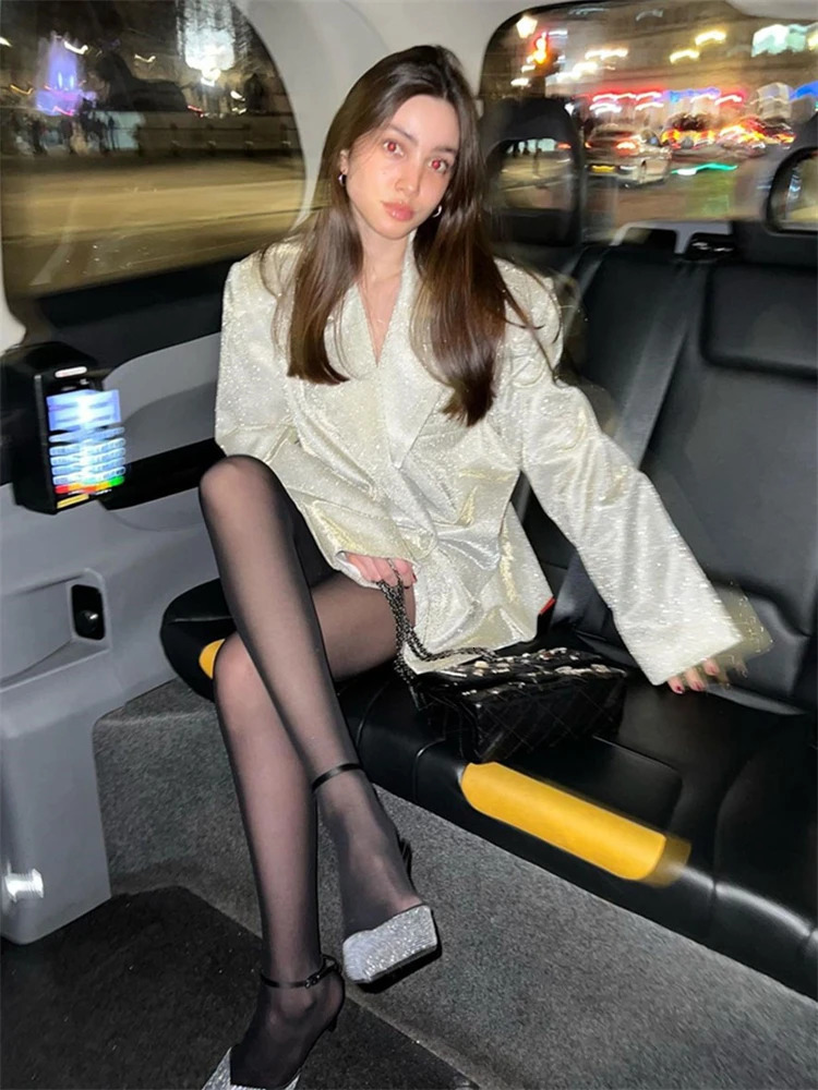 Tossy Sparkly Blazers For Women Oversized Loose Sliver Black Gliiter Casual Jackets Blazer Set Pink Coat Women Party Outfits 260924 - view 3