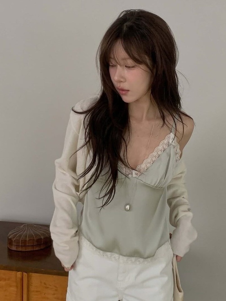 Elegant Lace Splice Crop Top Women's Slim Fit Summer New Camisole Korean Style Inner Wear Casual Versatile - view 5