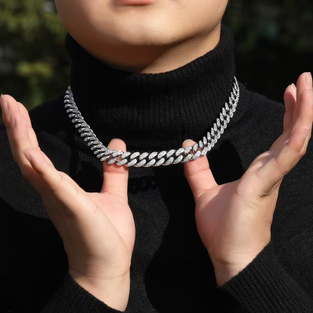 Iced Out Moissanite Cuban Link Chain 18K Gold Plated Silver Plated Hip Hop Necklace Bracelet For Men Bling Full Stone Miami Chain Jewelry - view 5
