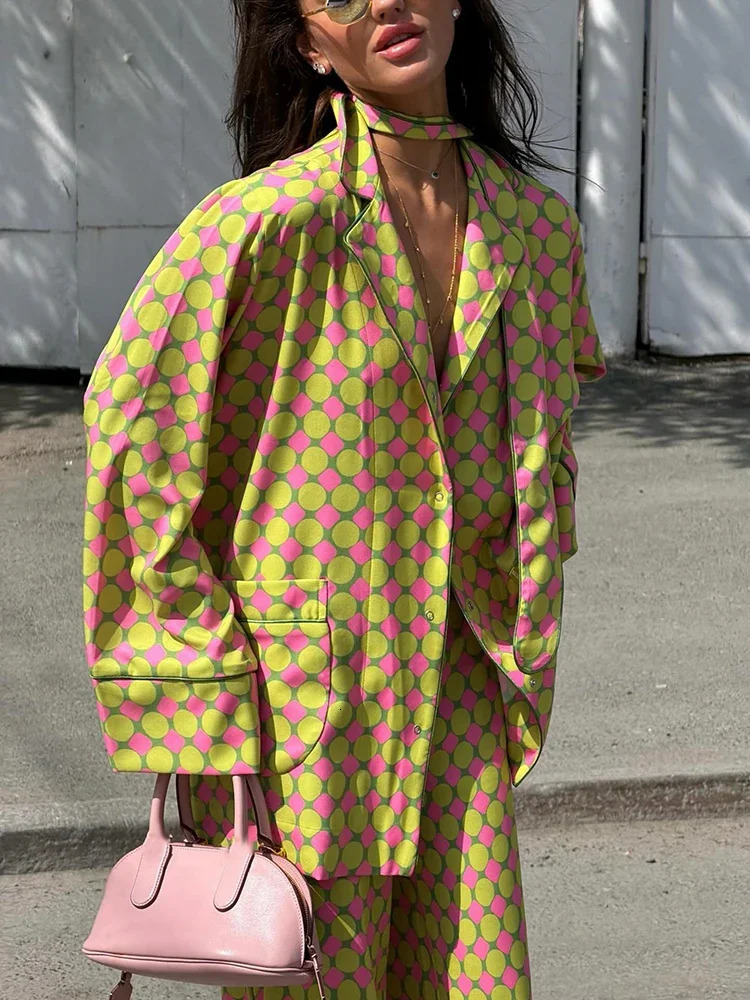 Vintage Polka Dot Women's Pants Sets 2 Pieces Tie Lapel Full Sleeve Blouses Loose Wide Leg Pant 2026 Autumn Lady Vacation Suits 260922 - view 7
