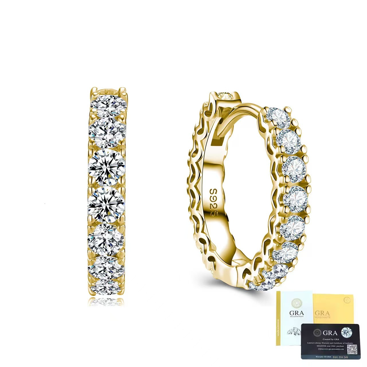 925 Sterling Silver Moissanite Huggie Hoop Earrings Single Row Shiny Ear Buckle Fine Jewelry For Women Daily Party Wear - view 5