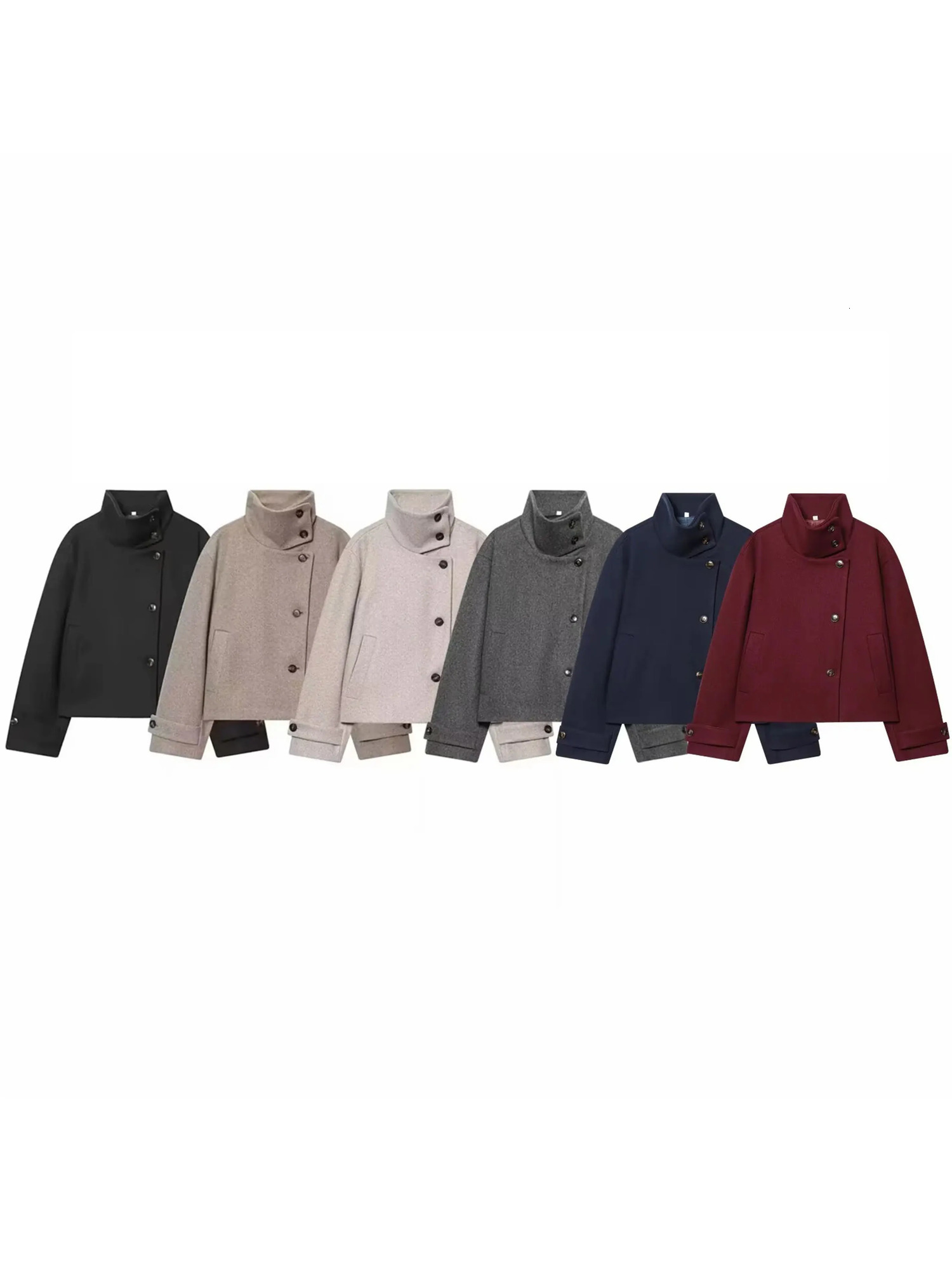 Women Vintage Stand Collar Breasted Long Sleeve Casual Woolen Coat Ladies Retro Long Sleeve Pockets Jacket Tops 260922 - view 3