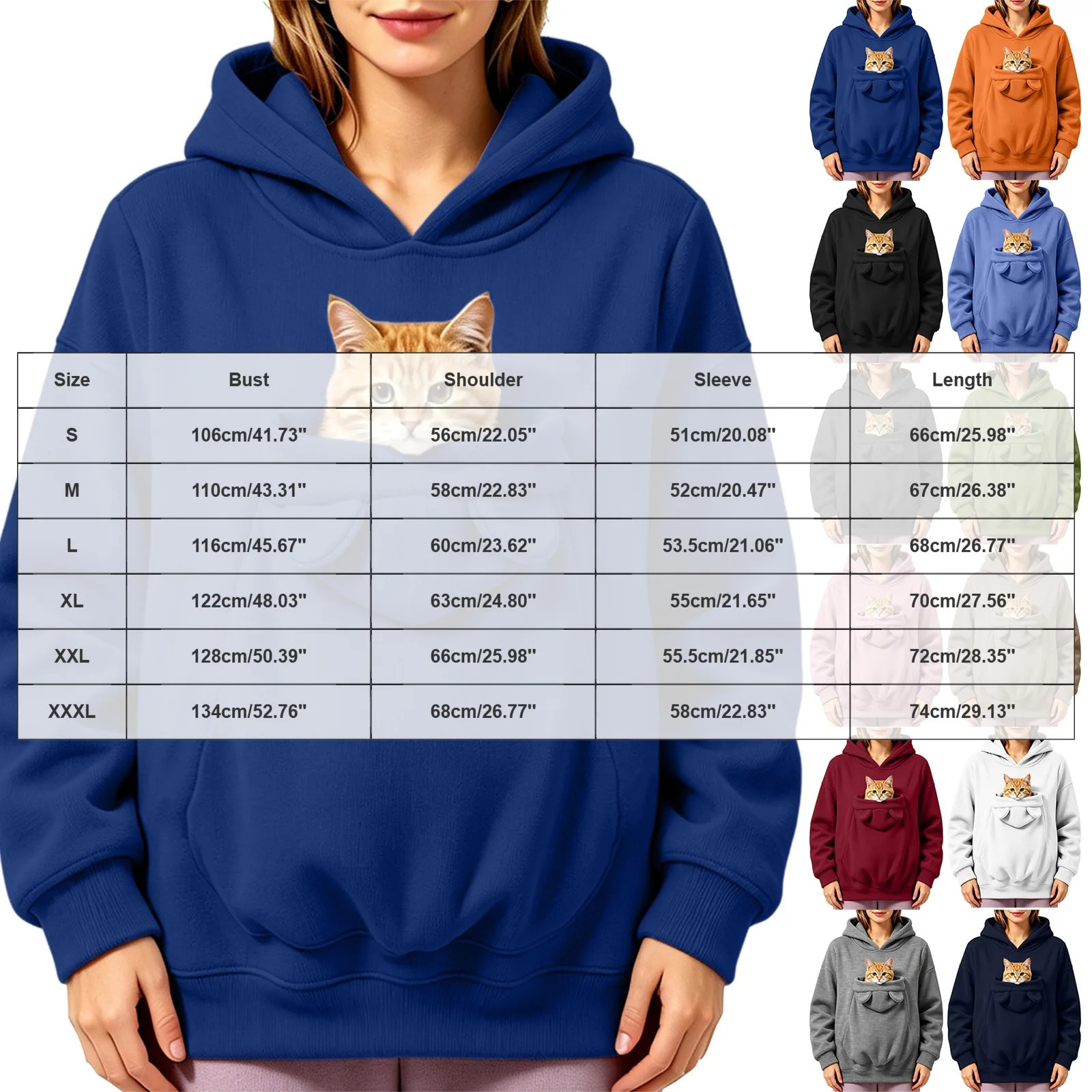 Women Pet Pouch Hoodies Oversize Sweatshirts With Hooded Kangaroo Pocket Cute Funny Solid Color Long Sleeve Pullover For Dog Cat 260924 - view 7