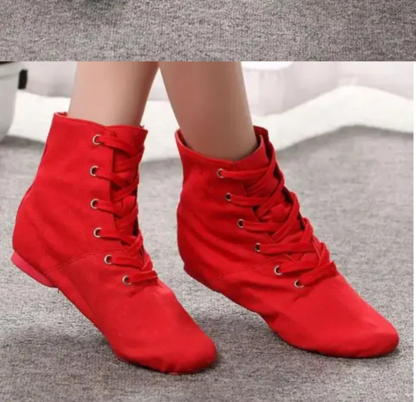1pairlot Men Women Sports Dancing Sneakers Jazz Dance Shoes Lace Up Dancing Short Boots Blue Red Black 260924 - view 3