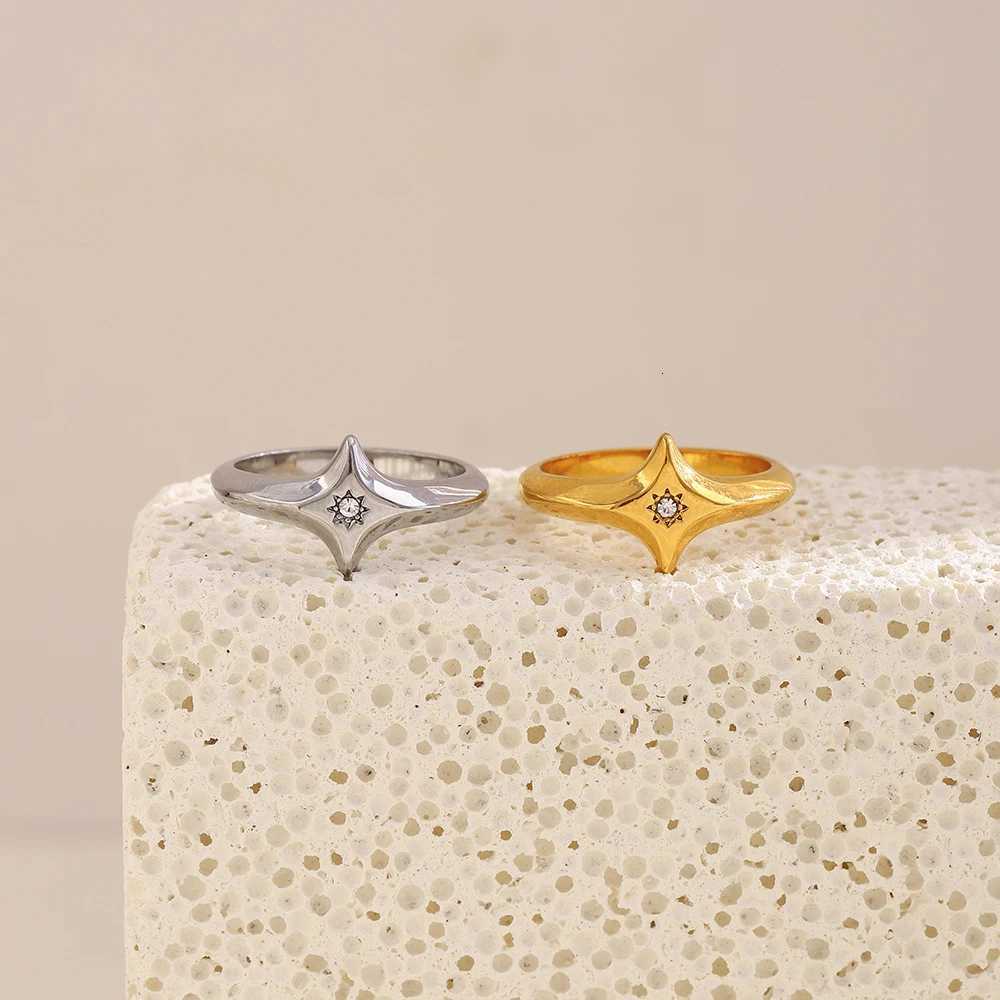 Star Band Rings E.B.belle Four-pointed Zircon Ring Stainless Steel Minimalist Style Creative Personalized Jewelry For Women Accessories N260924 - view 6