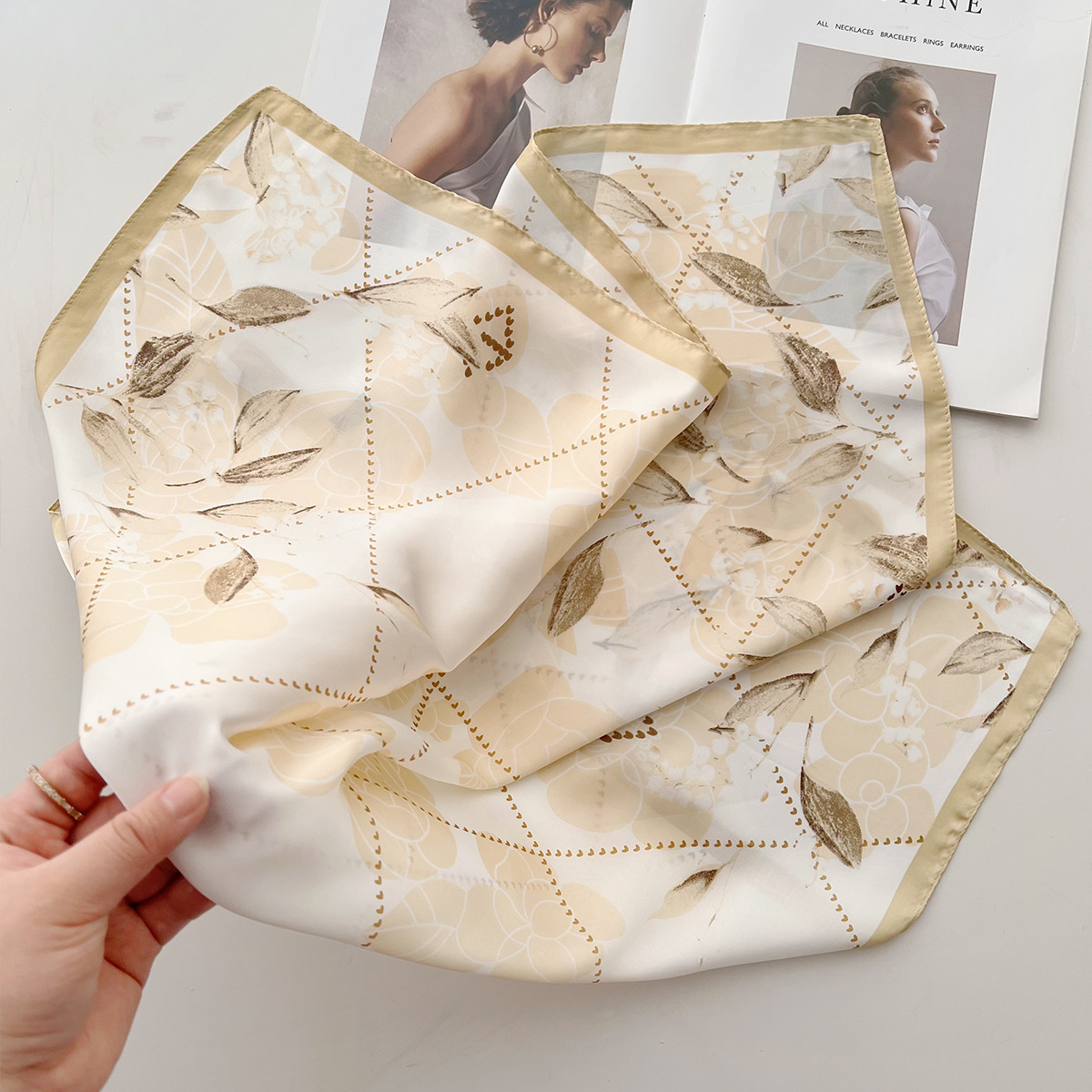 Summer New Printed Imitation Silk Fashion Versatile Windproof Neck Guard Hairband Matching Professional Workwear Small Scarf - view 3
