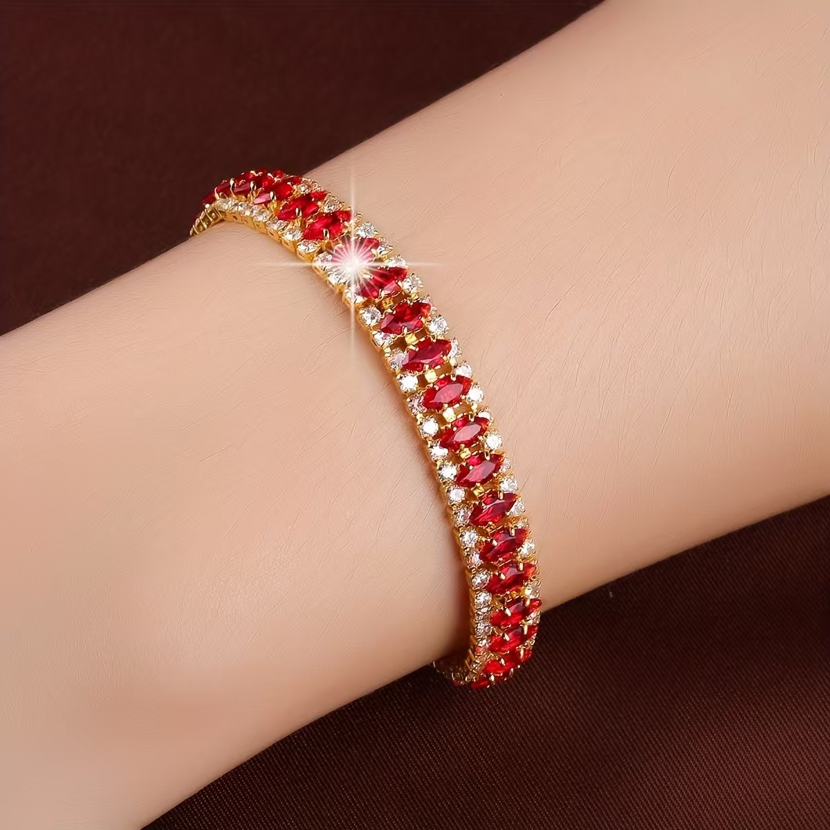 GRA Certified Moissanite Multicolor Marquise Cut Tennis Bracelet 18K Gold Plated Women Wedding Party Bracelet - view 3