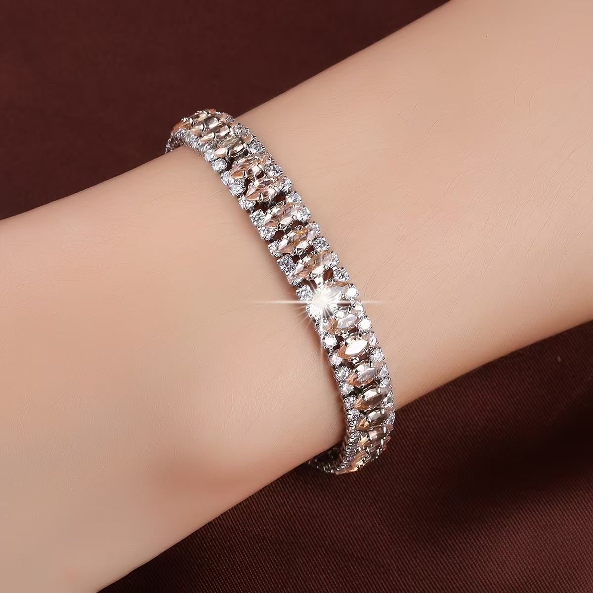 GRA Certified Moissanite Multicolor Marquise Cut Tennis Bracelet 18K Gold Plated Women Wedding Party Bracelet - view 9