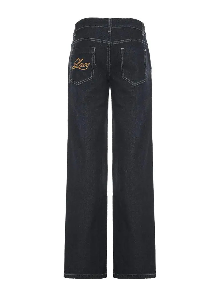 Women's Slim Fit Flared Jeans Y2K Vintage Low Rise Stretch Denim Pants with Embroidery Distressed Style for Everyday Outfits 260922 - view 7