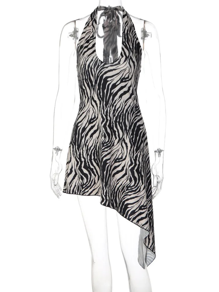 Blifanbo Leopard Print Sexy Mini Dress Women Irregular Halter Neck Backless Sleeveless Offshoulder Laceup Club Party Dress 260924 - view 7