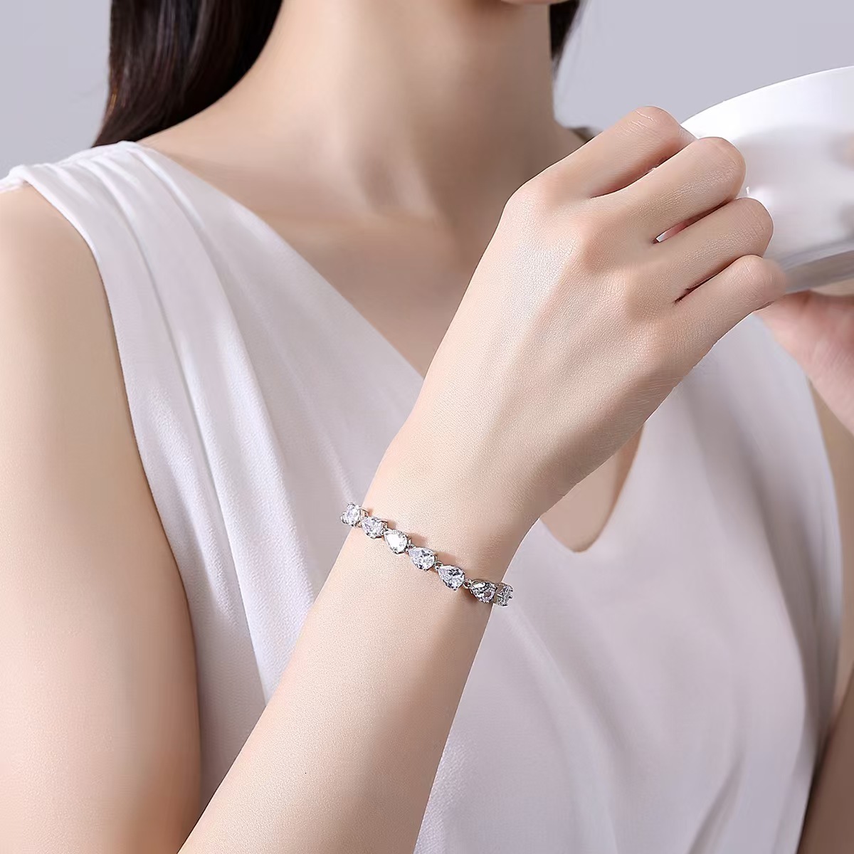 925 Sterling Silver Moissanite Tennis Bracelet Pear Cut Teardrop Stone Chain Bracelet Fine Jewelry For Women Wedding Party