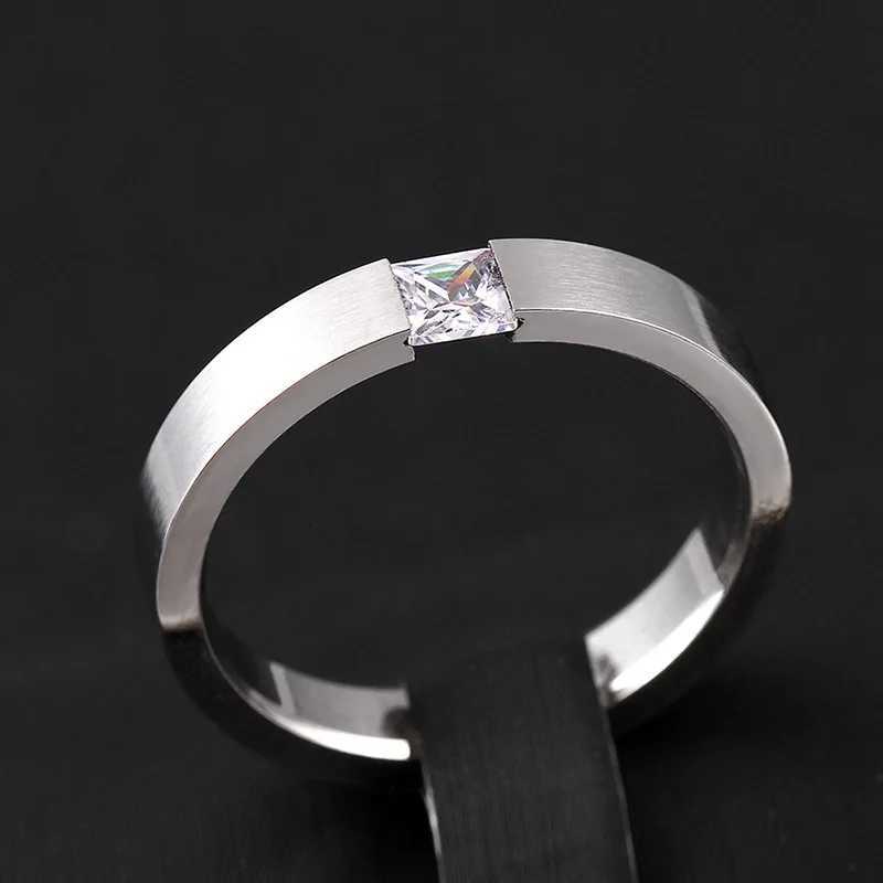 Rings Titanium Steel Rings Band for Women Minimalist Silver Color Zircon Ring Men Fashion Jewelry Frosted Scratched Free N260924