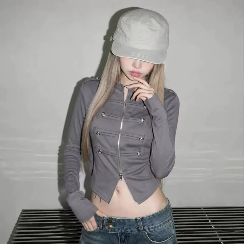 Retro fashion Y2K style Harajuku Napoleon style sexy girl slimfit coat for women summer top minimalist emo style 260924 - view 3