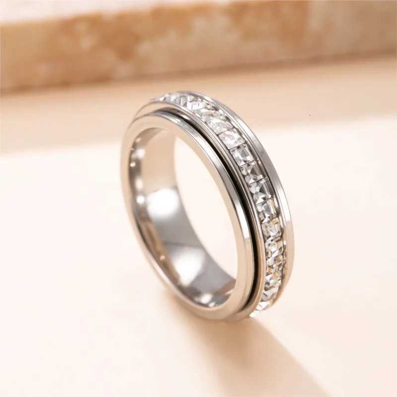 Rotatable Band Steel Rings Stainless Anxiety Ring with CZ Gemstone Ring for Women Men Unisex Stress Relief Statement Rings Jewelry Gifts N260924 - view 6