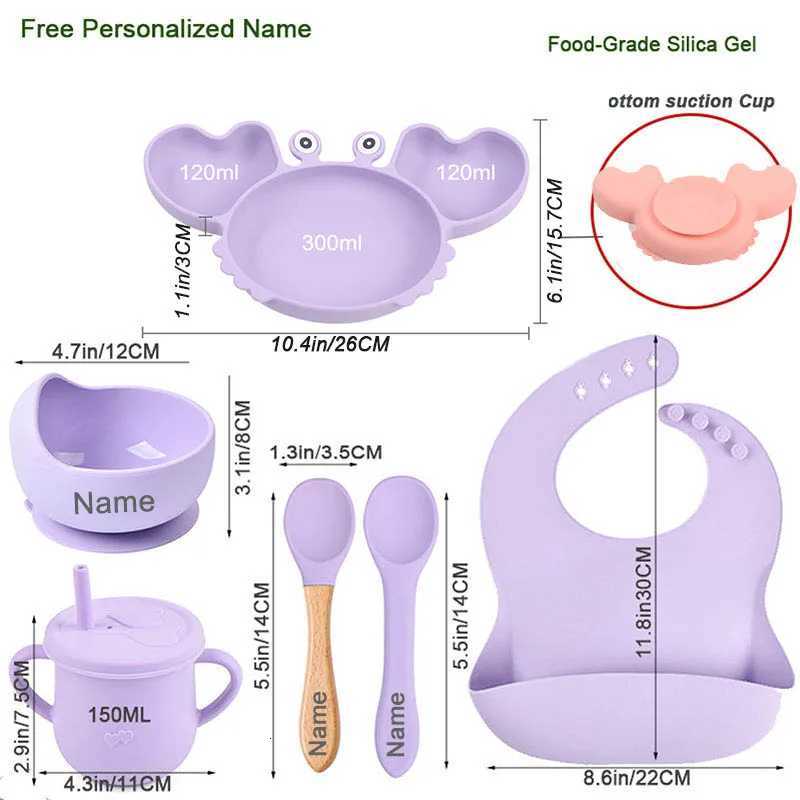 Baby Feeding Other Crab Plate For Baby Silicone Tableware Suction Bowl Plate Tray Bibs Spoon Personalized Name Baby's Name Feeding Set For Kids C - view 3