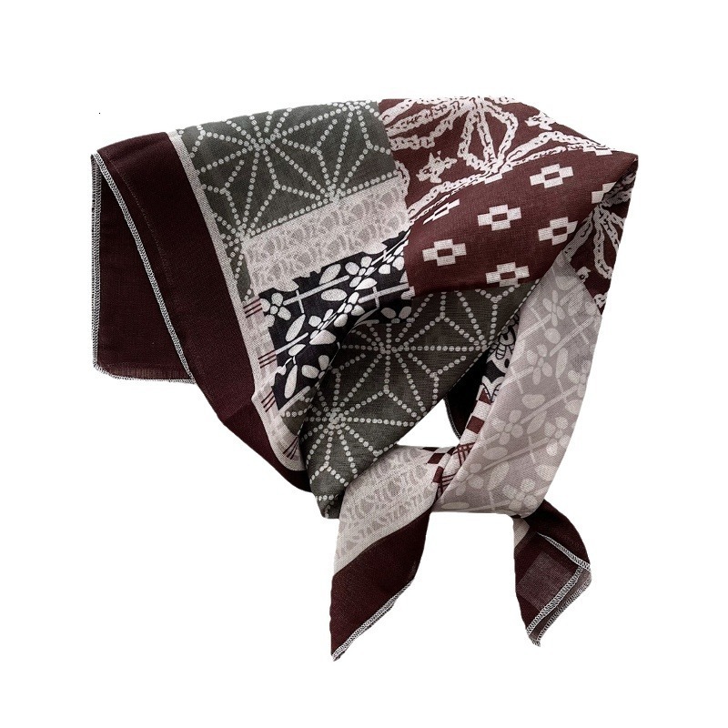 Spring summer French-style retro cotton and linen small square versatile neck thin silk scarf, multi-functional hair tie - view 6