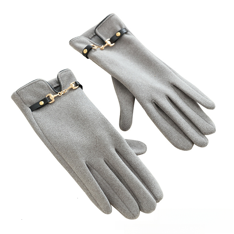 Designer Womens Winter Warm Gloves Metal Chain Buckle Decor Touchscreen Soft Fleece Lined Five Finger Gloves For Outdoor Driving Commuting And Daily M - view 6