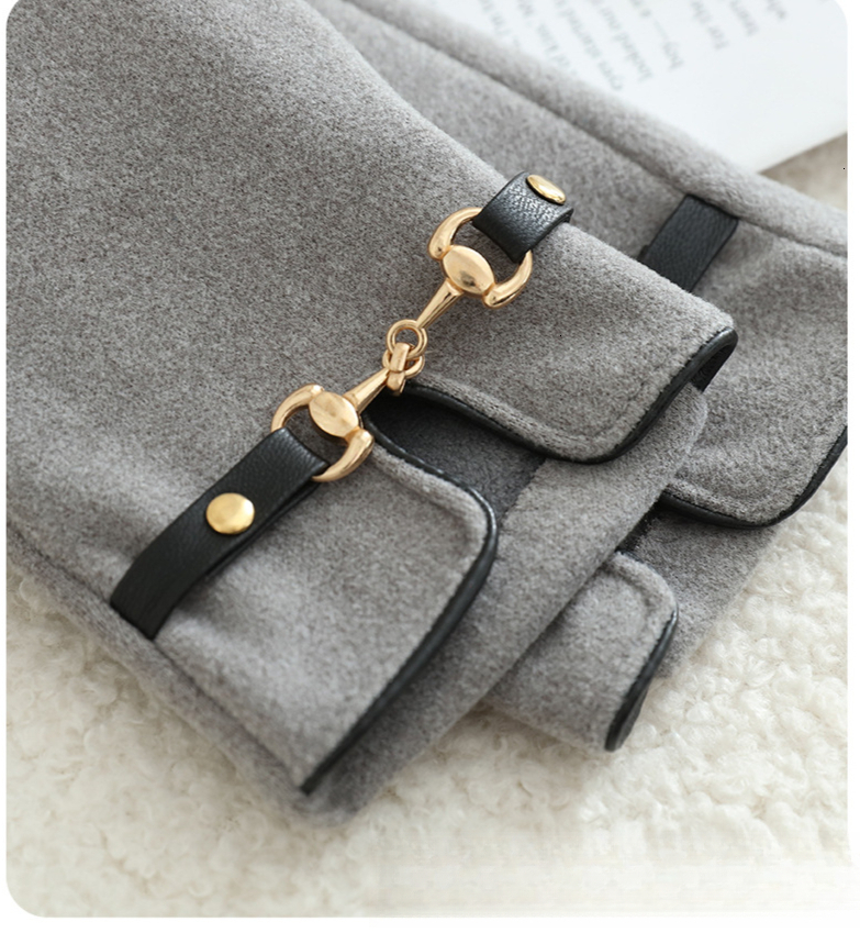 Designer Womens Winter Warm Gloves Metal Chain Buckle Decor Touchscreen Soft Fleece Lined Five Finger Gloves For Outdoor Driving Commuting And Daily M - view 9