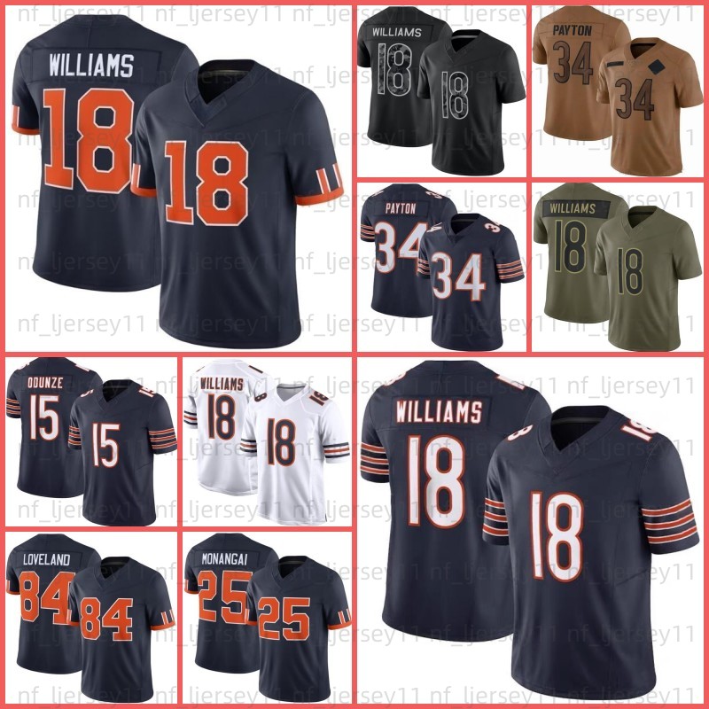 Maglia Chicagos Bear Maglie Da Calcio Bearss #18 Caleb Williams Kyle Monangai Colston Loveland Roma Odunze Kmet Walter Payton Luther Burden Dillon T-image