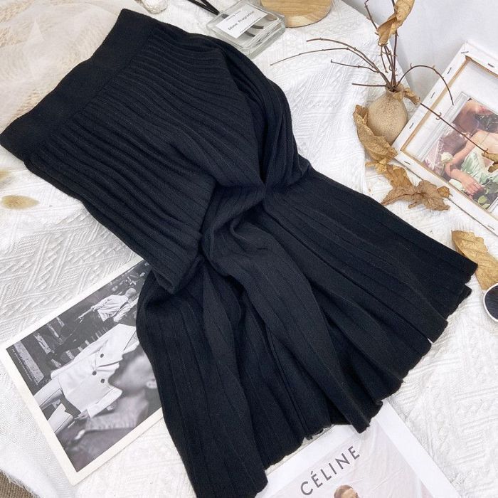Knit Black Pleated Skirts For Women A Line Winter Long Skirt Lady Gray High Waist Women Knitted Pleated Skirt White 241219 - view 8