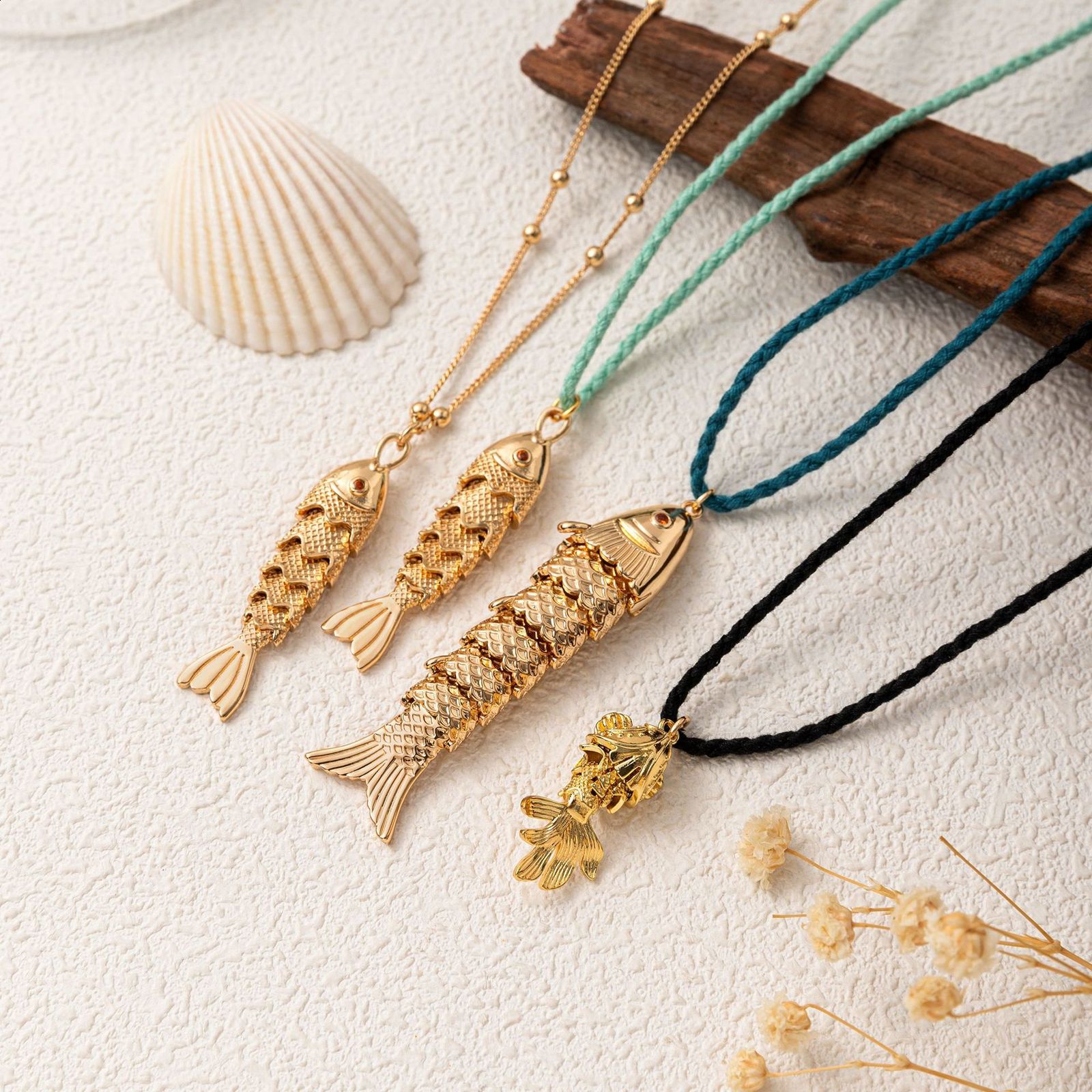 Movable Joints Fish Pendant Necklace For Trendy Crystal Beads Long sweater Chain Jewelry Women Party Accessories Gift260716 - view 3