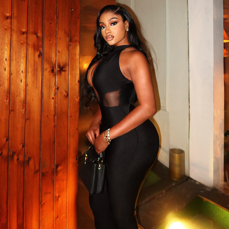 Women's hollow-out niche sexy solid color jumpsuit slim-fit sporty figure-flattering backless trendy bodysuit 240527 - view 3