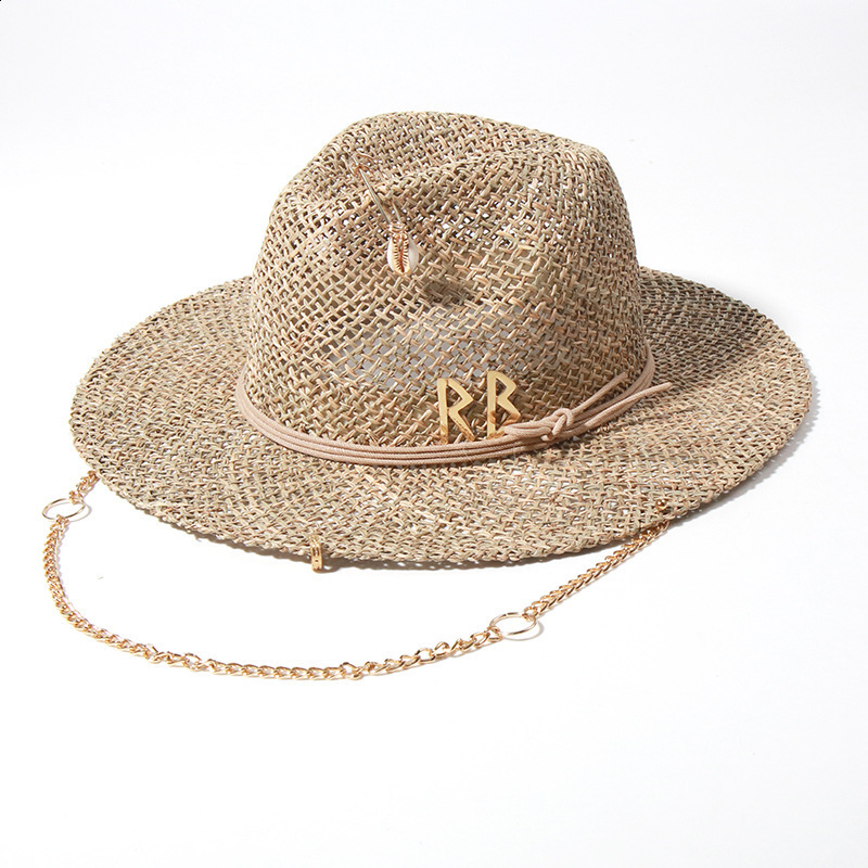 Chain Punk Straw Hat Sun Hat Gold Chain Accessories Jazz Hip Hop Summer Hat Punk Style Beach Hat Church Hat 260627