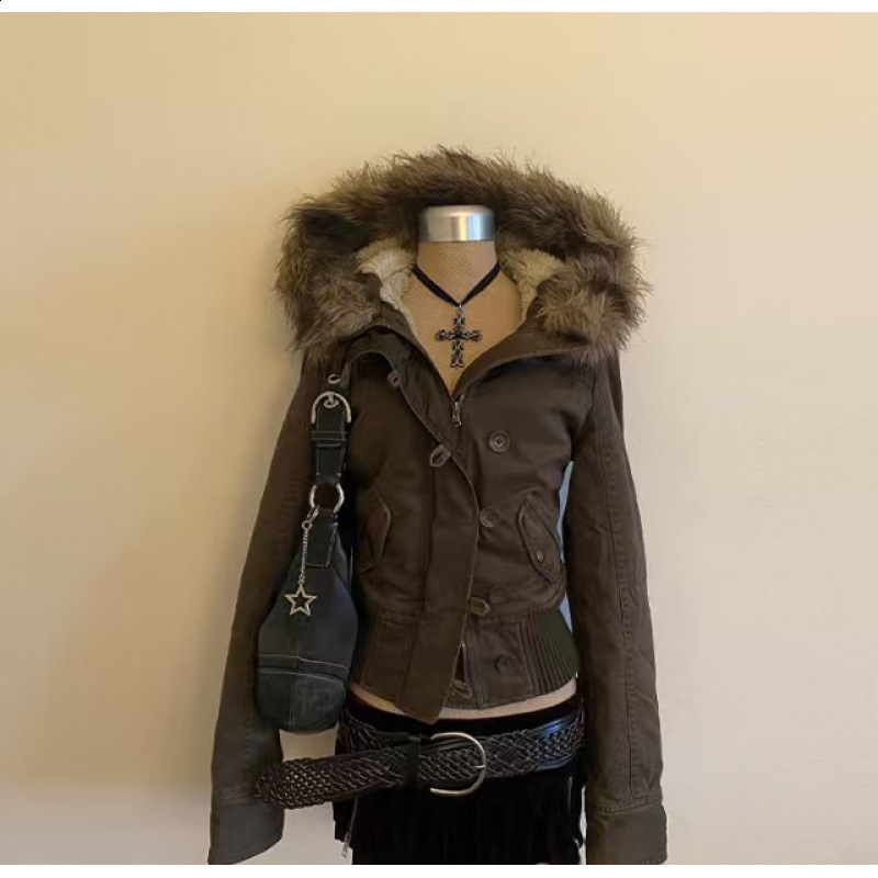 Retro Black Hooded Winter Jacket Mens Womens Y2K Warm Plush Lined Style Outerwear Loose Fit Zipper Pockets Windproof Coats 251222 - view 7