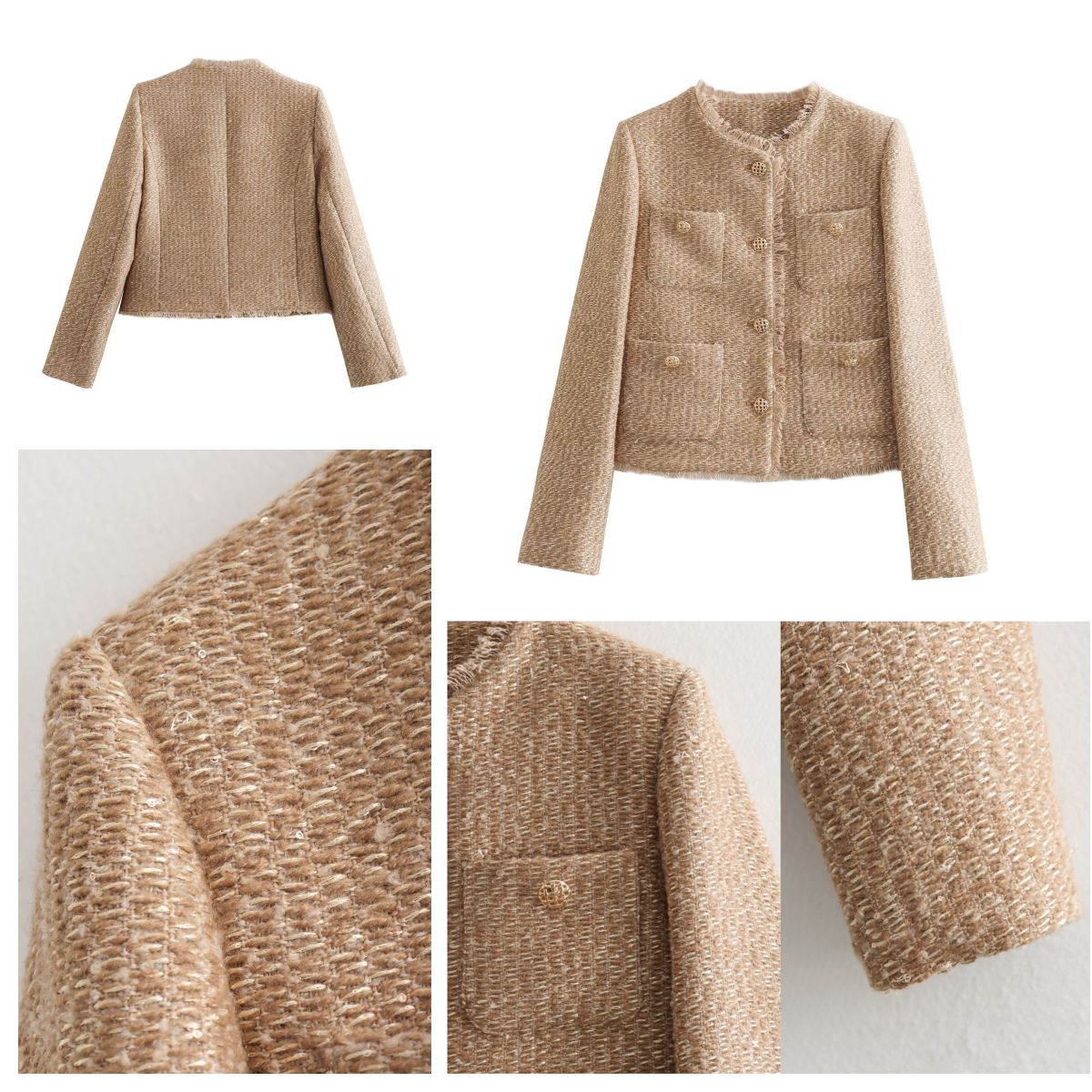 Women's Jackets Women Top With Gold Button Elegant Luxurious Party Ladies Jackets Closure Tweed Slim Fit Stylish Pockets For Business Spring - view 5