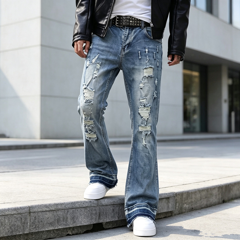Mens Fashion High Street Jeans Pants With fix Rhinestone Slim Fit Bell Bottom Denim Trousers With Chains Flare Jeans 260717 - view 3