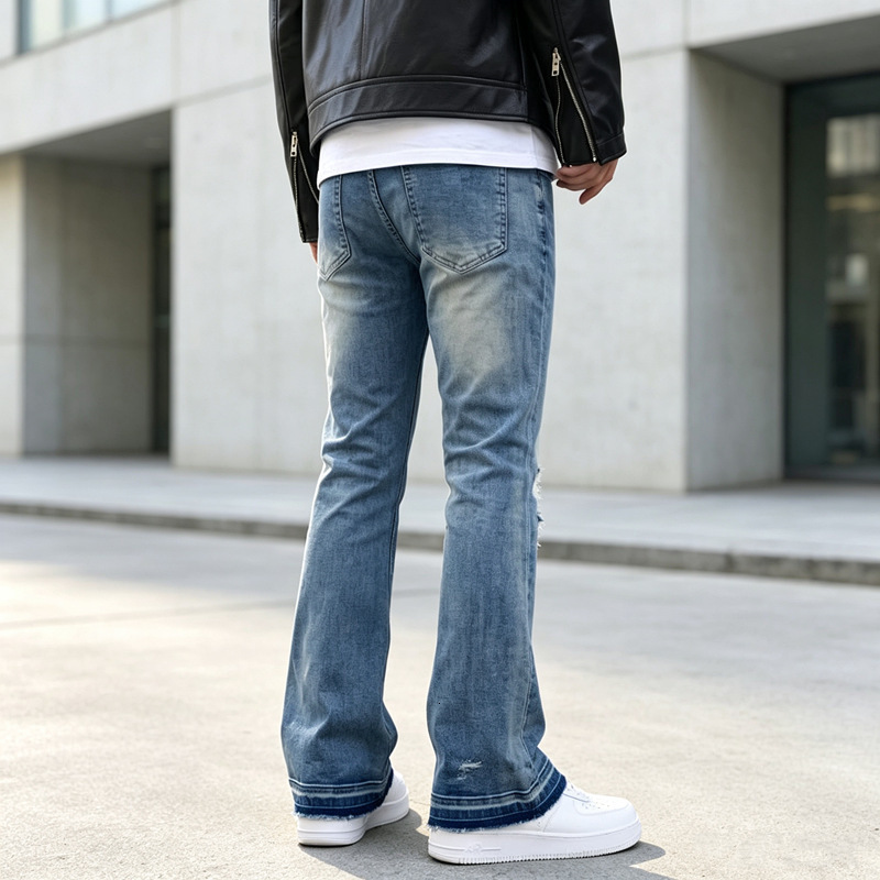 Mens Fashion High Street Jeans Pants With fix Rhinestone Slim Fit Bell Bottom Denim Trousers With Chains Flare Jeans 260717 - view 5