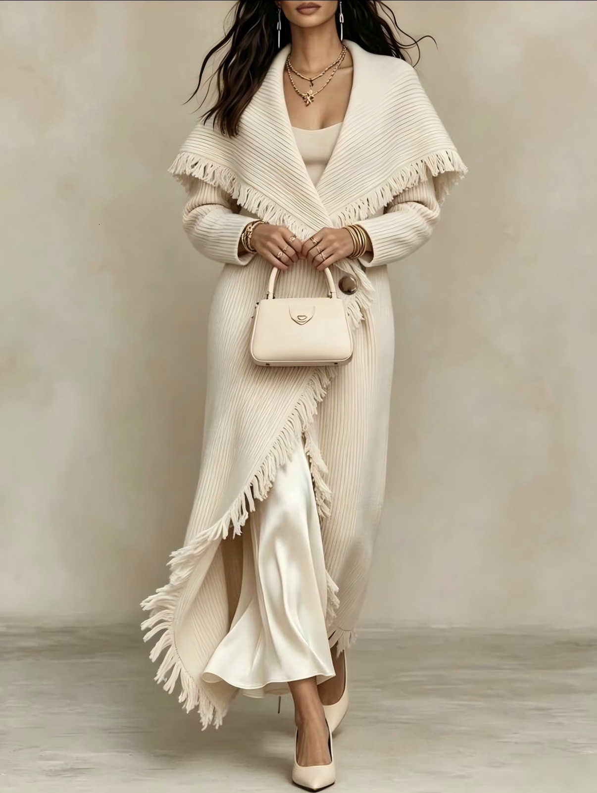 Long Casual Chic Exquisite Fashion Fringe Coat Women's Unique False Two-piece Knitwear Female Elegant Outdoors Casual Clothes D2609029 - view 7