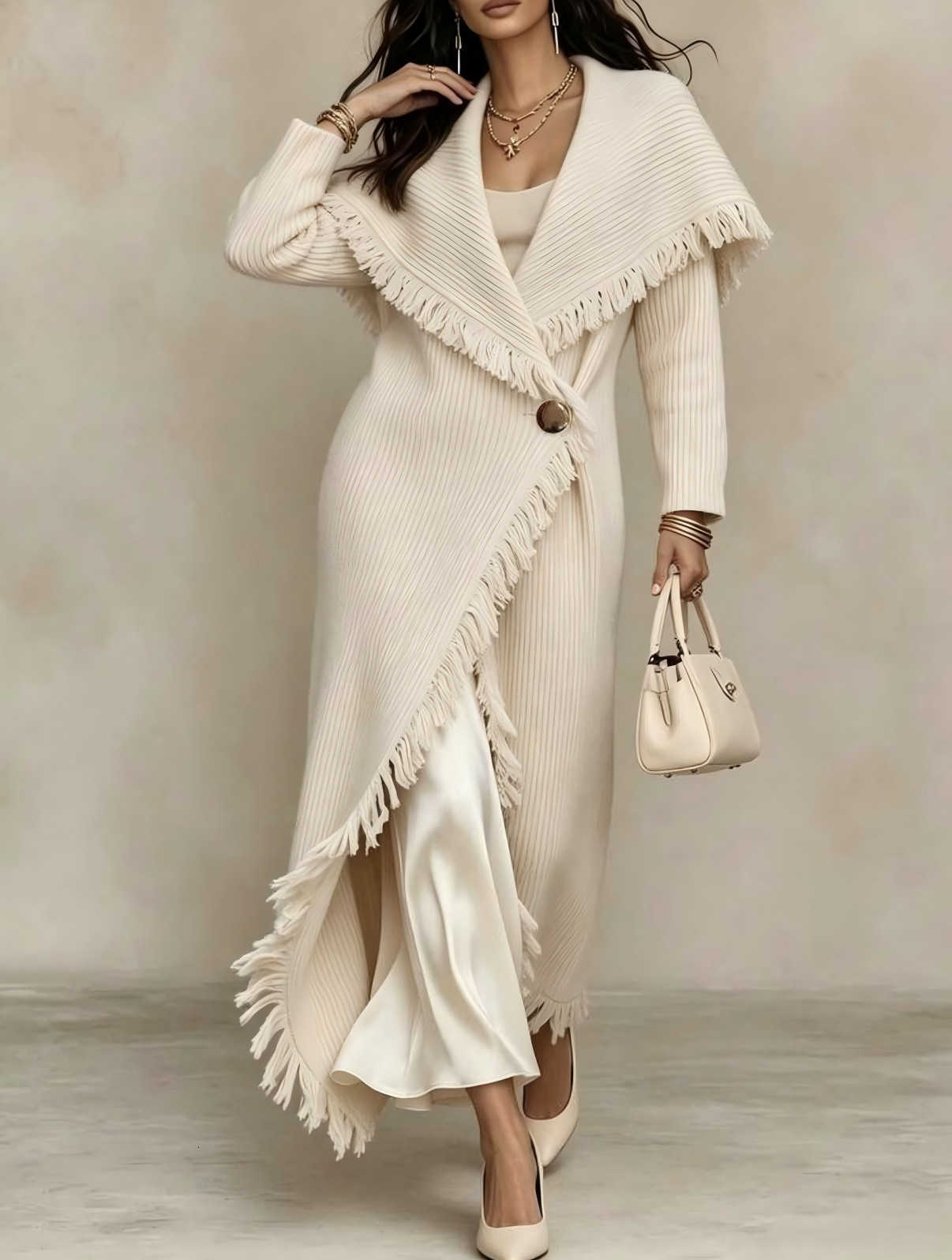 Long Casual Chic Exquisite Fashion Fringe Coat Women's Unique False Two-piece Knitwear Female Elegant Outdoors Casual Clothes D2609029 - view 3