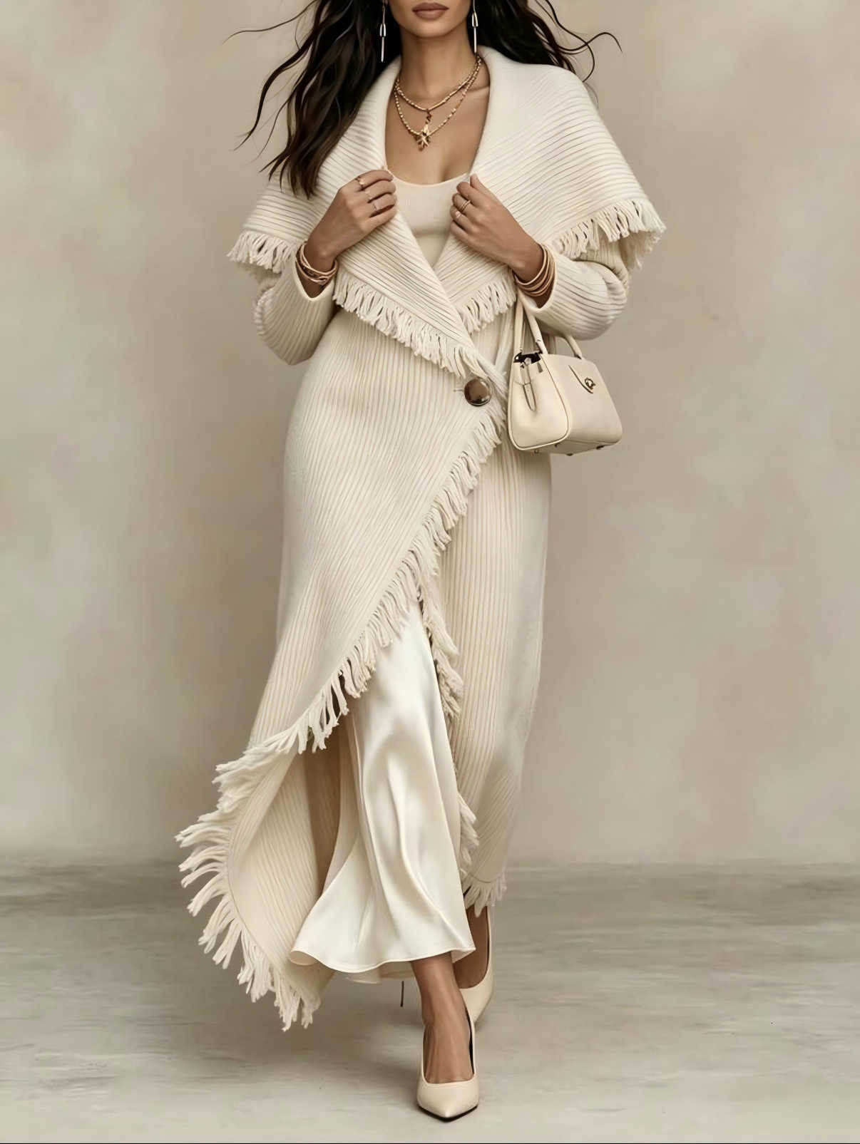 Long Casual Chic Exquisite Fashion Fringe Coat Women's Unique False Two-piece Knitwear Female Elegant Outdoors Casual Clothes D2609029 - view 6