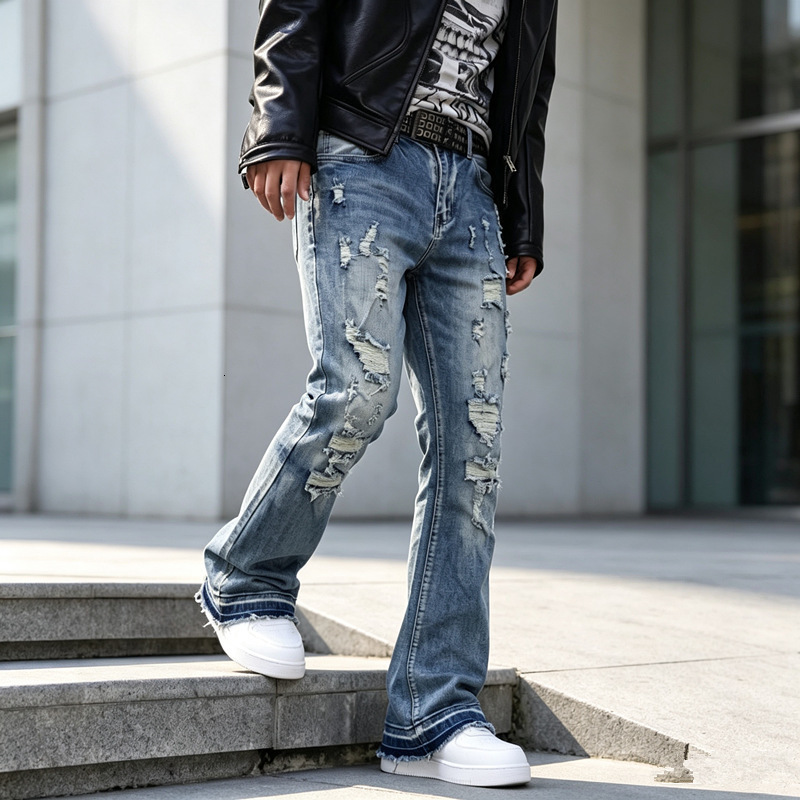 Mens Fashion High Street Jeans Pants With fix Rhinestone Slim Fit Bell Bottom Denim Trousers With Chains Flare Jeans 260717 - view 4