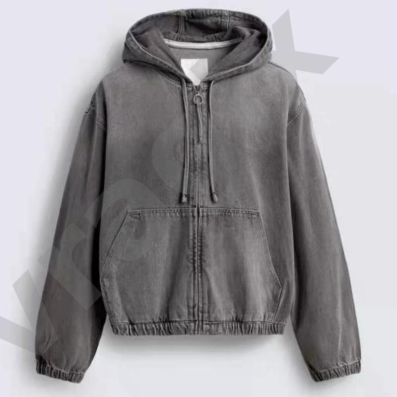 Women Vintage Washed Zip Up Hooded Jacket Relaxed Long Sleeve Hoodie Coat With Drawstring Hood Elastic Cuff And Hem Front Kangaroo Pocket Casual Outer - view 6