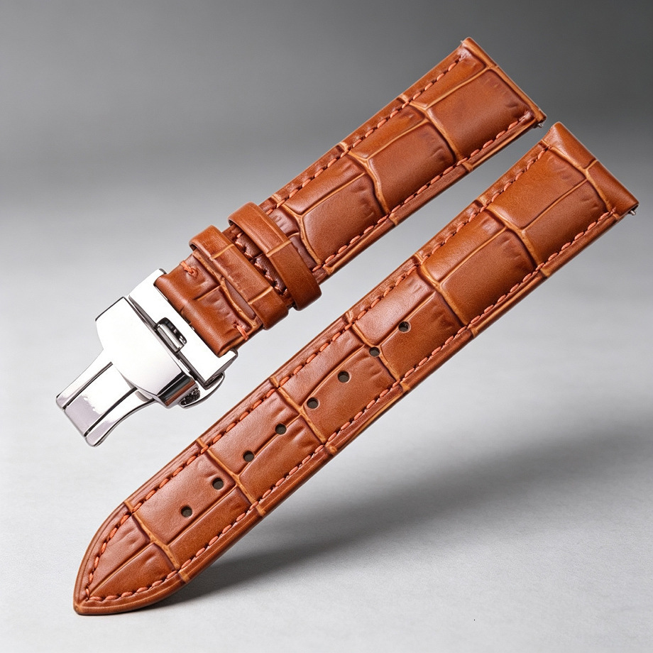 Quickrelease patterned topgrain leather watch strap with butterfly double clasp mens business replacement accessory y260604 - view 6