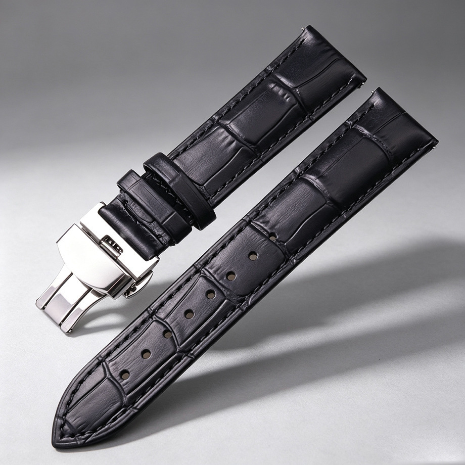 Quickrelease patterned topgrain leather watch strap with butterfly double clasp mens business replacement accessory y260604 - view 7
