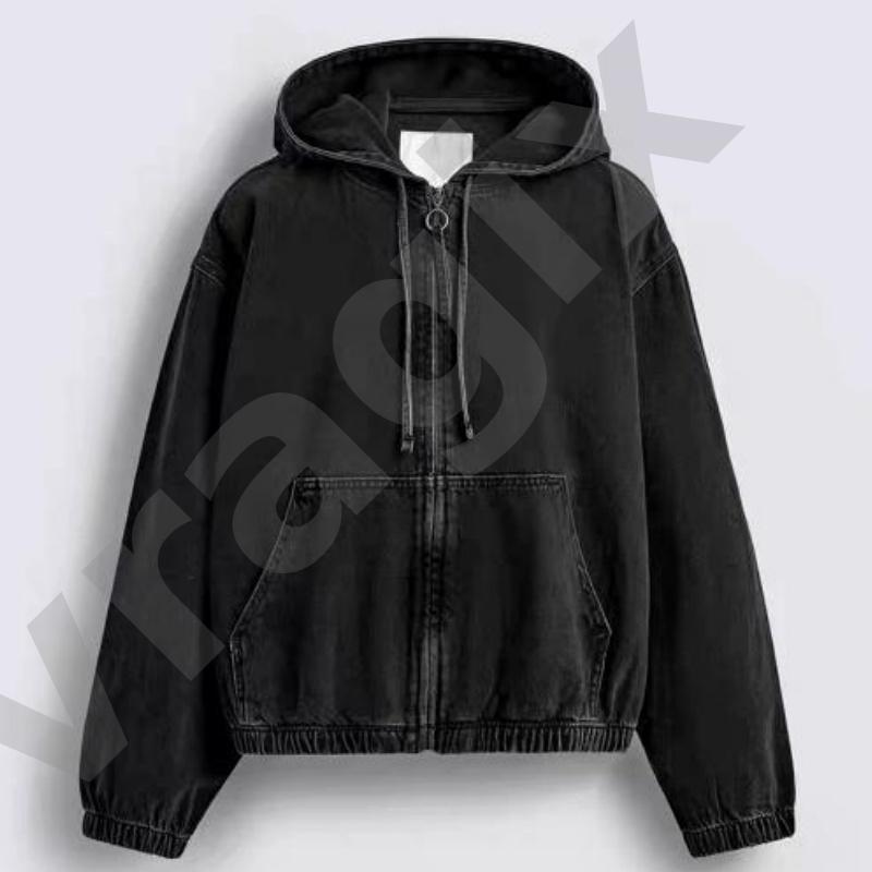 Women Vintage Washed Zip Up Hooded Jacket Relaxed Long Sleeve Hoodie Coat With Drawstring Hood Elastic Cuff And Hem Front Kangaroo Pocket Casual Outer - view 5