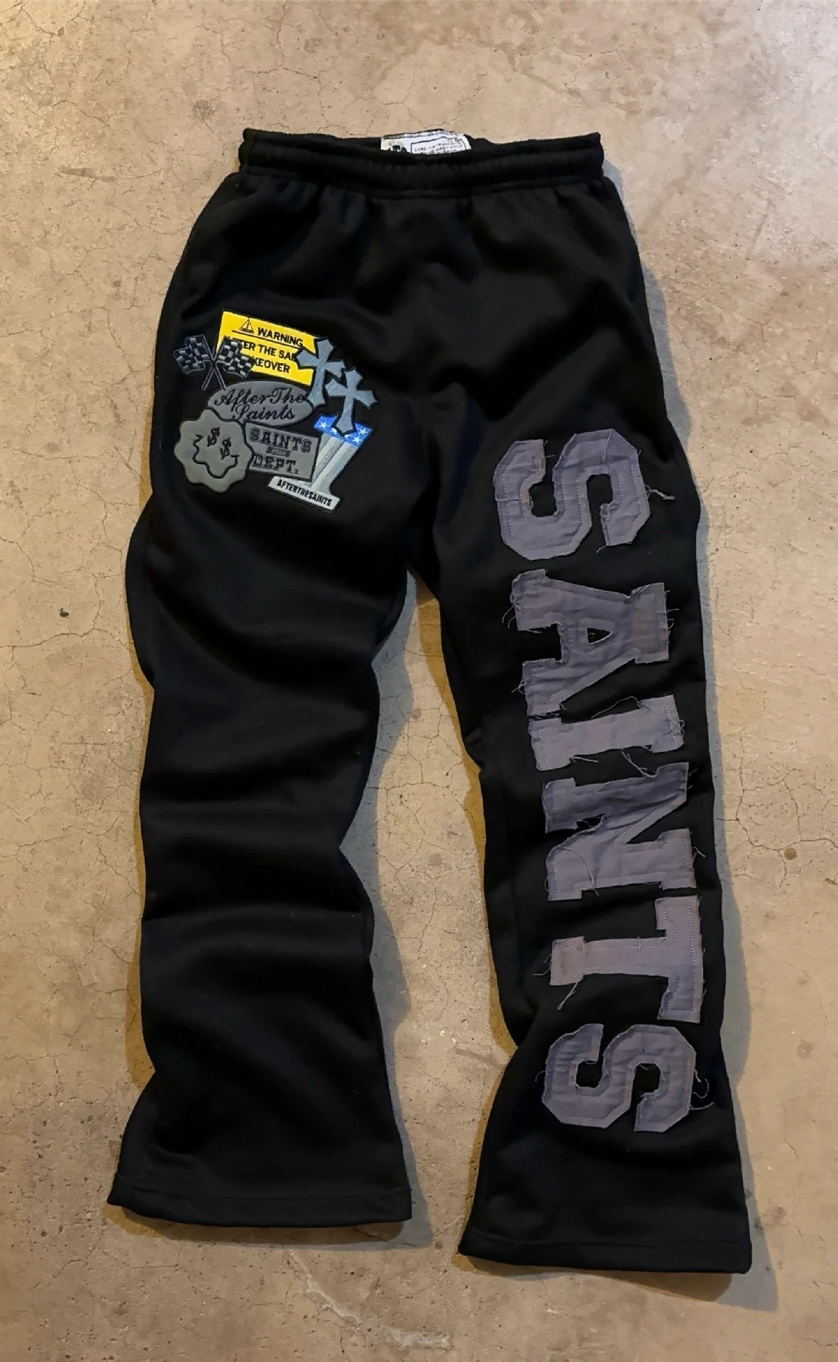 Vintage Navy Blue Surf Patch Sweatpants Women Distressed Frayed Letter Patchwork Casual Loose Fit Hiphop Comfy Cotton pants Men 260618 - view 4