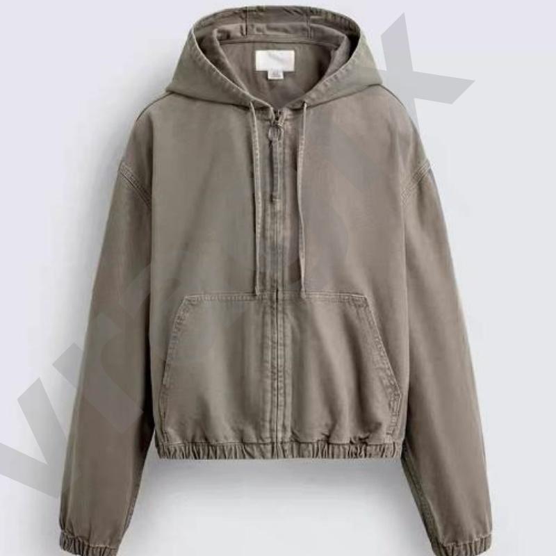 Women Vintage Washed Zip Up Hooded Jacket Relaxed Long Sleeve Hoodie Coat With Drawstring Hood Elastic Cuff And Hem Front Kangaroo Pocket Casual Outer - view 3