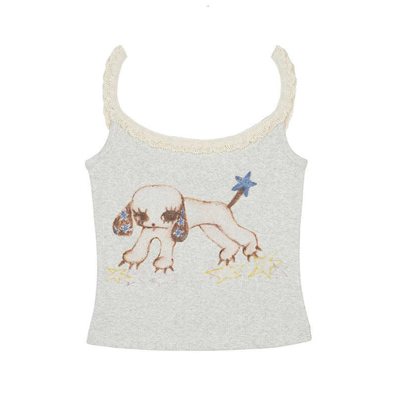 Y2k women's top cute rabbit Pure Desire one-shoulder lace short-sleeved Korean-style vest women's ins summer print W260930 - view 3
