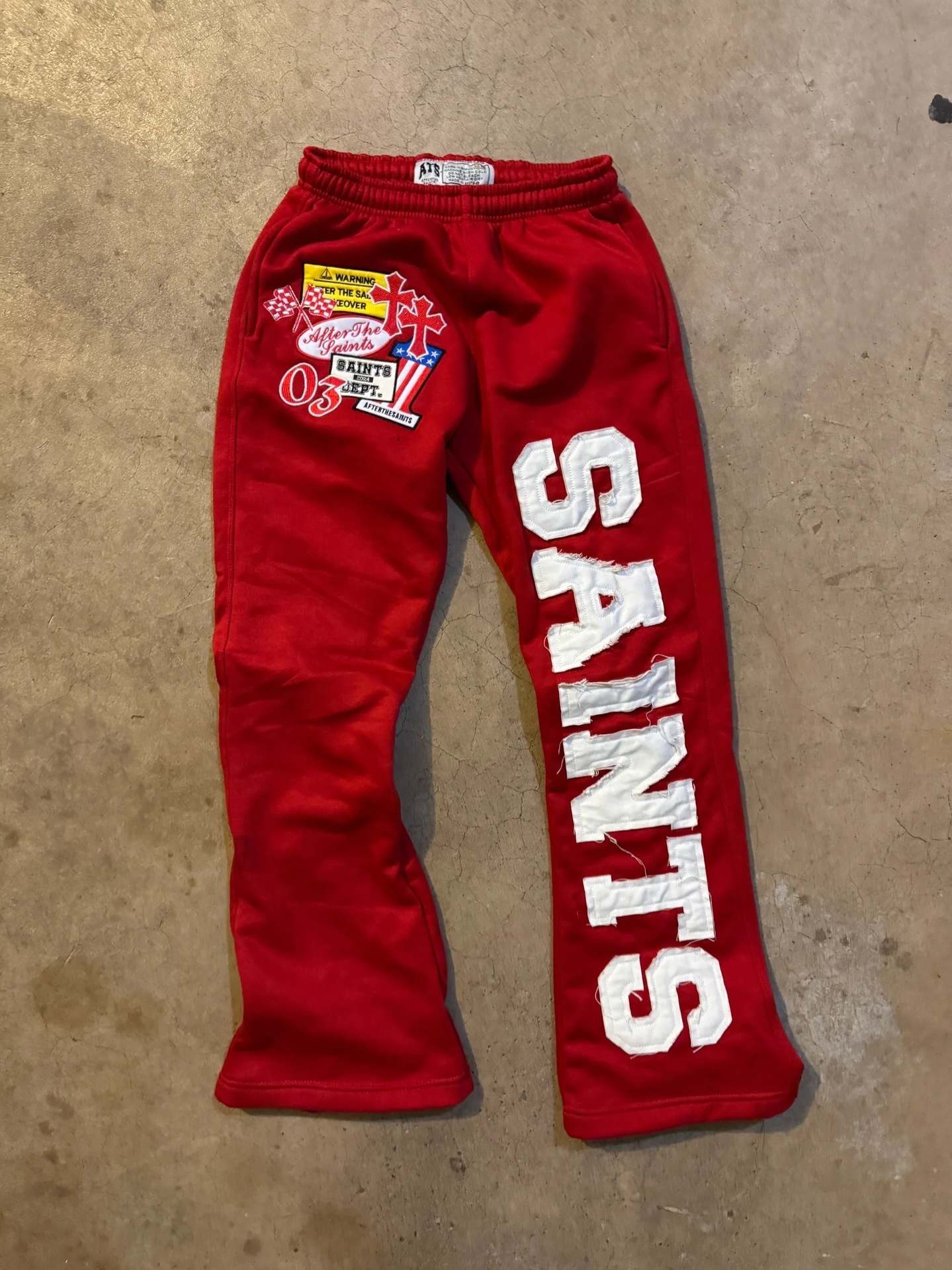 Vintage Navy Blue Surf Patch Sweatpants Women Distressed Frayed Letter Patchwork Casual Loose Fit Hiphop Comfy Cotton pants Men 260618 - view 5
