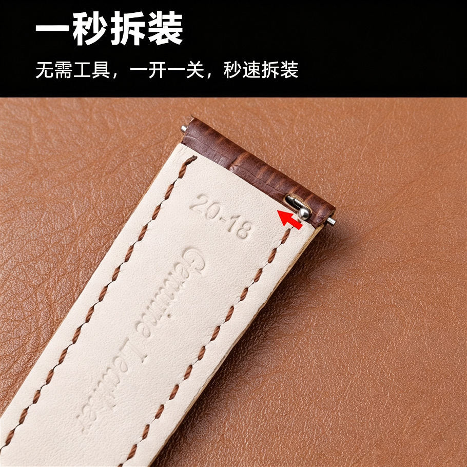 Quickrelease patterned topgrain leather watch strap with butterfly double clasp mens business replacement accessory y260604 - view 3