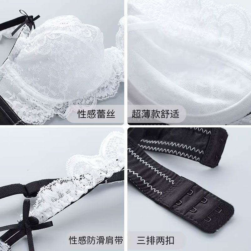 Sexy women's bra set ultra-thin summer style French-style push-up bra to prevent sagging makes large breasts appear smaller and provides a gather - view 6