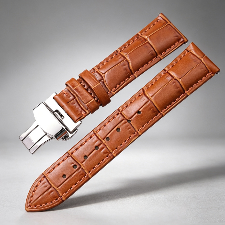 Quickrelease patterned topgrain leather watch strap with butterfly double clasp mens business replacement accessory y260604 - view 9