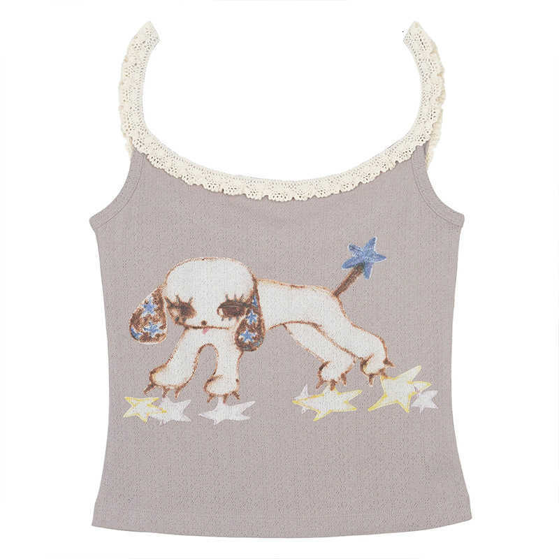 Y2k women's top cute rabbit Pure Desire one-shoulder lace short-sleeved Korean-style vest women's ins summer print W260930 - view 4