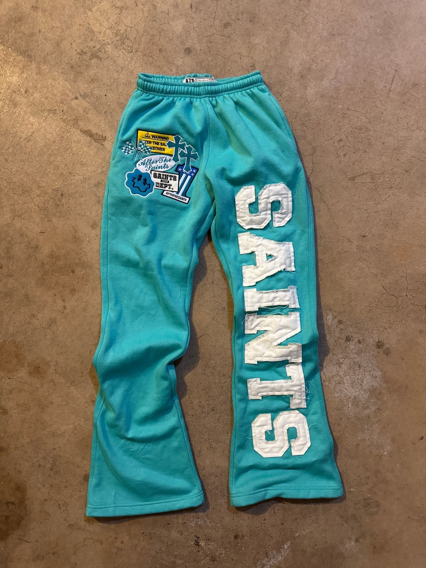 Vintage Navy Blue Surf Patch Sweatpants Women Distressed Frayed Letter Patchwork Casual Loose Fit Hiphop Comfy Cotton pants Men 260618 - view 3