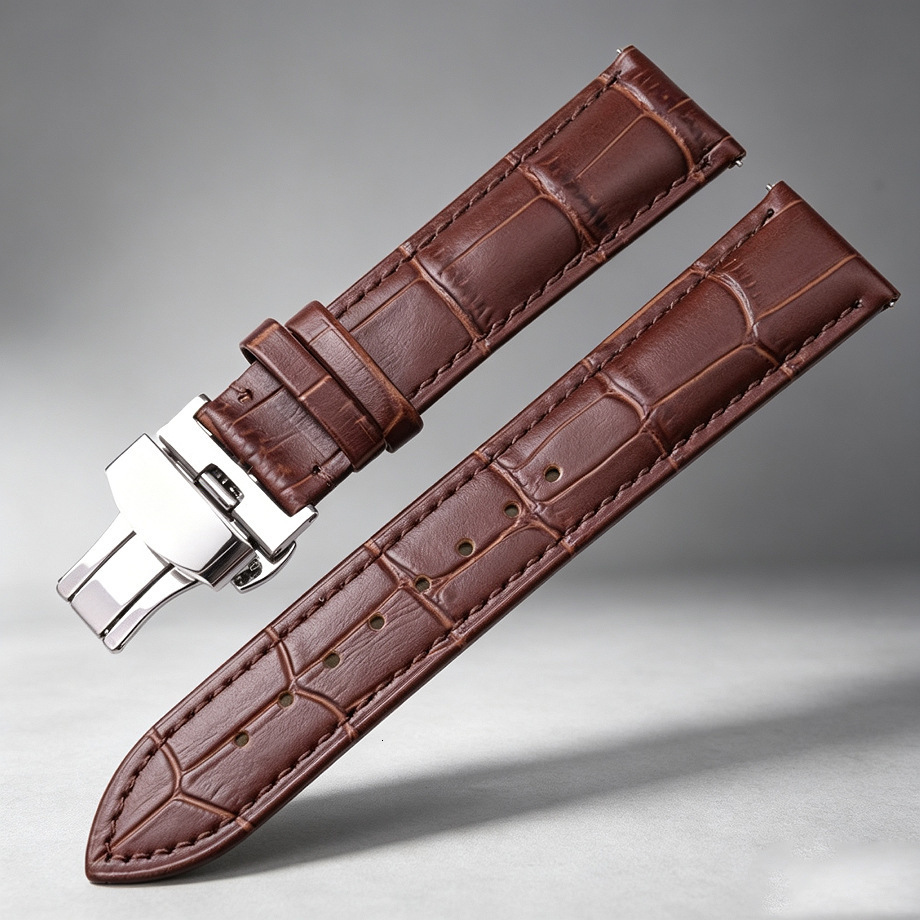 Quickrelease patterned topgrain leather watch strap with butterfly double clasp mens business replacement accessory y260604 - view 8