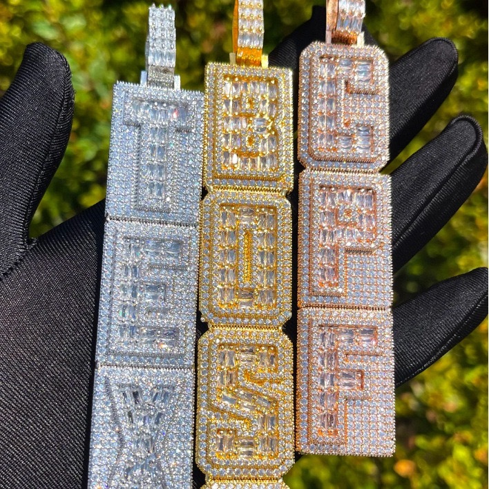 18K Plated VVS Moissanite Custom Stacked Vertical Letter Pendant, Bling Hip Hop Personalized Name Charm Necklace for Men Jewelry - view 4